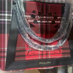 Victorias secret zipper tote NWT—red plaid with black handles and floral design